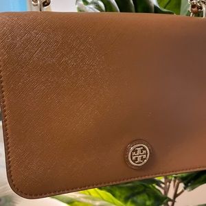 Tory Burch camel safiano leather bag on chain